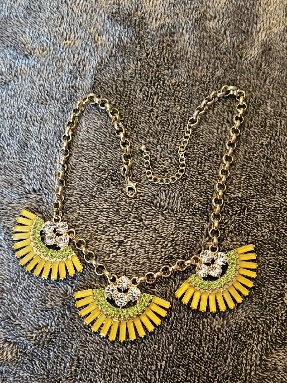 Yellow Fan Statement Necklace with Clear Crystals - Women Jewelry
